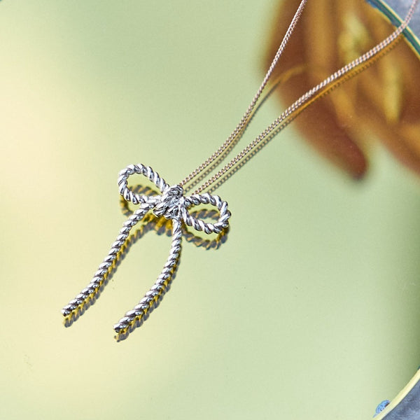 Twine Bow Necklace - Sterling Silver - TiniCoterie