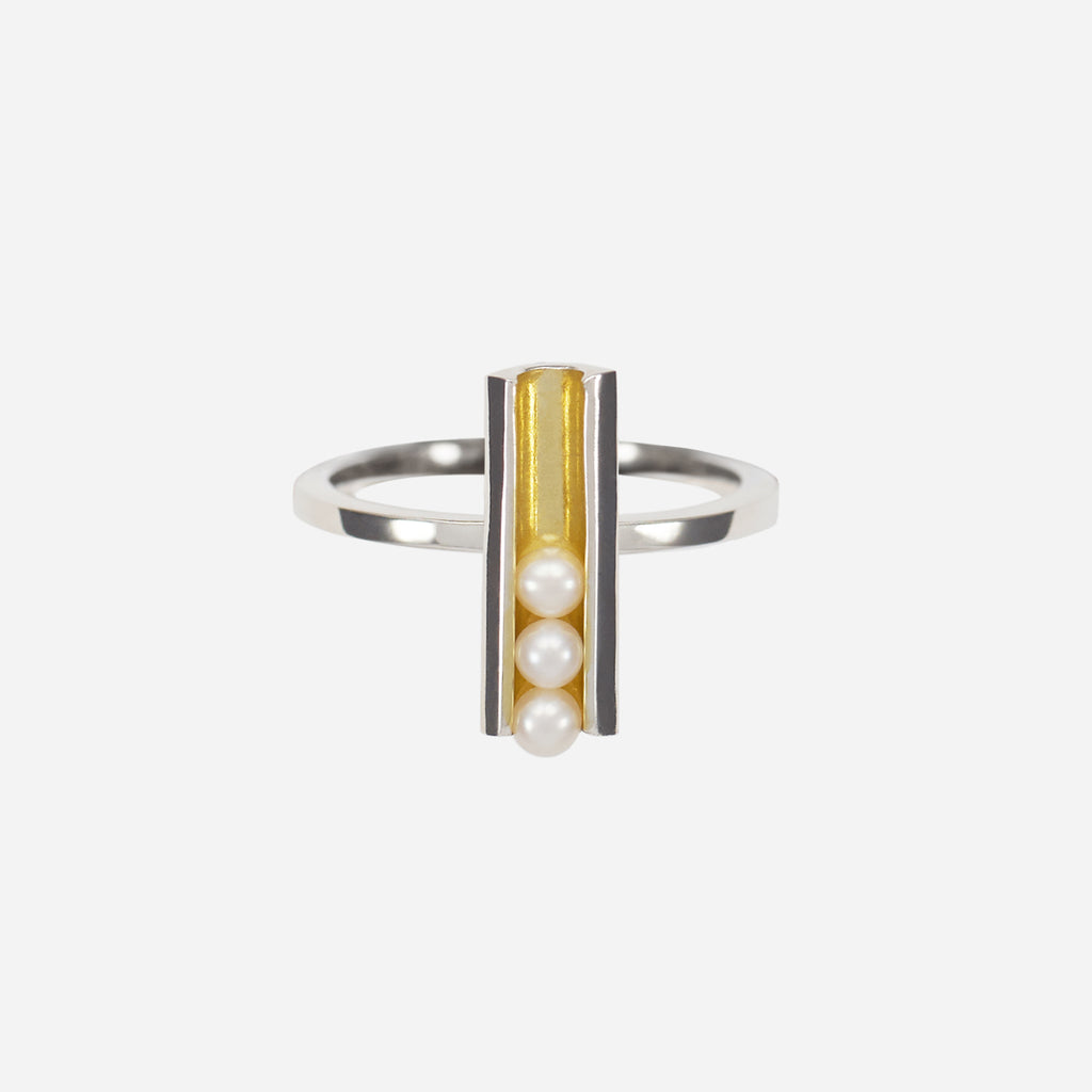 Roll Across Pearl Ring - Sterling Silver 24ct Yellow Gold Plated - TiniCoterie